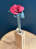 Red & Green Leather Rose & Hardwood Vase Set (3)