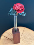 Red & Green Leather Rose & Hardwood Vase Set (1)