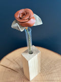 Brown & Tan Leather Rose & Hardwood Vase Set