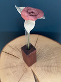 Pink & Cream Leather Rose & Hardwood Vase Set