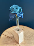 Green & Blue Leather Rose & Hardwood Vase Set