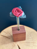 Red & Green Leather Rose & Hardwood Vase Set (2)